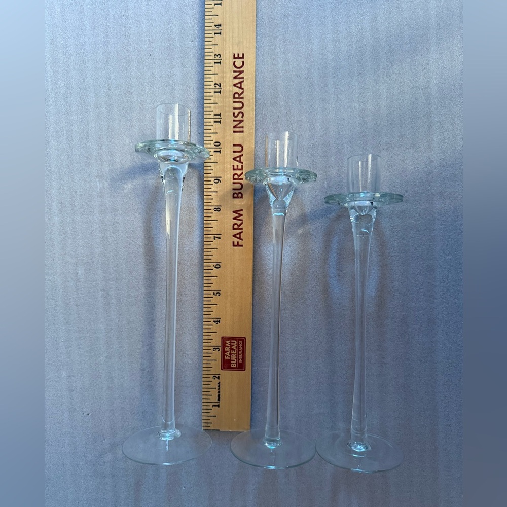 Set of 3 Glass Tiered Candle Stick Holders - Picture 5 of 6